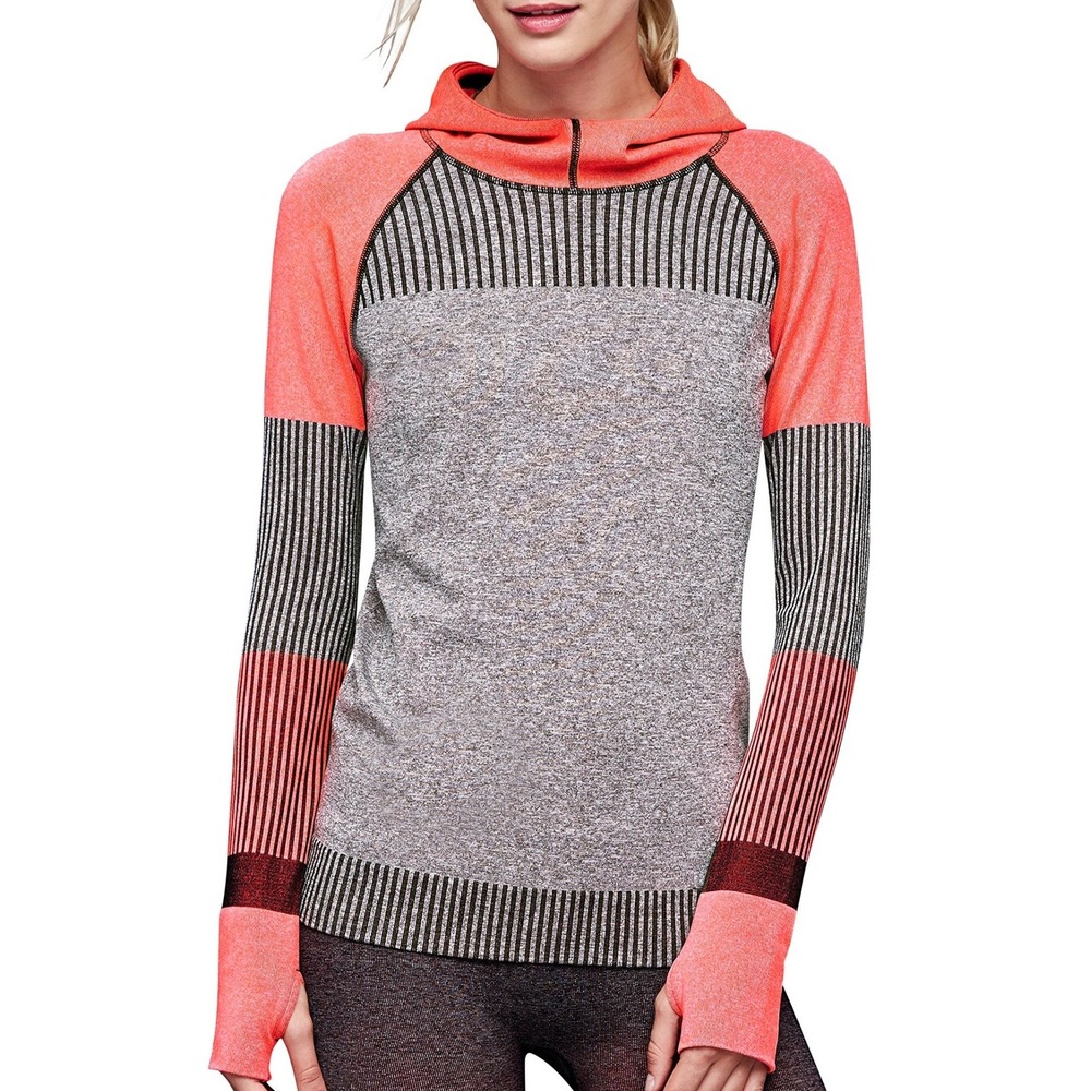 GapFit Womens Orange Gray Workout Long Sleeve Pullover Shirt Size S Thumb Holes!